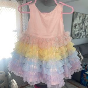 Janie & Jack Pink Lemonade Tiered Tulle Rainbow Dress